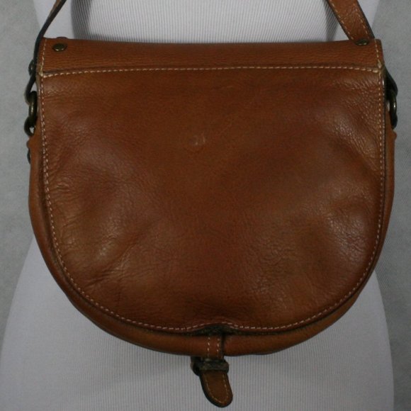 Patricia Nash Brown Italian Pebble Leather Crossbody Saddle Bag w/ Rivets VGC - Picture 4 of 14
